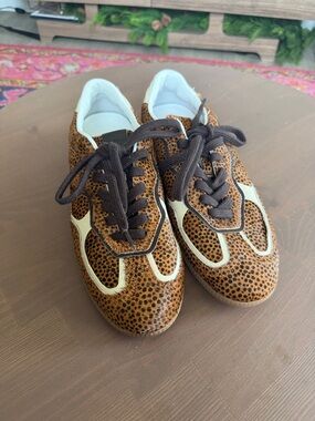 ALOHAS Brown Leopard Print Leather Sneakers with Cream Accents